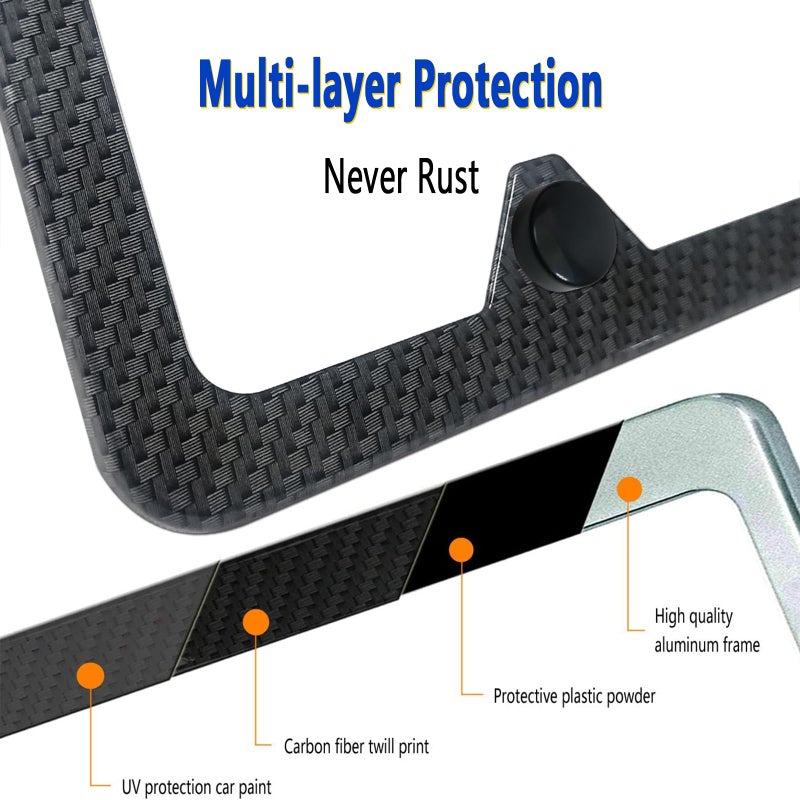 Aootf Carbon Fiber License Plate Frames -4 Holes Black Aluminum Car Tag Cover Holder Printing Carbon Fiber Pattern, Metal Slim Standard Frame with Screw Kits for USA Car - Image 4